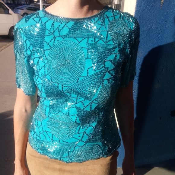 VTG Nite Line Beaded Silk Blouse - Picture 2 of 8
